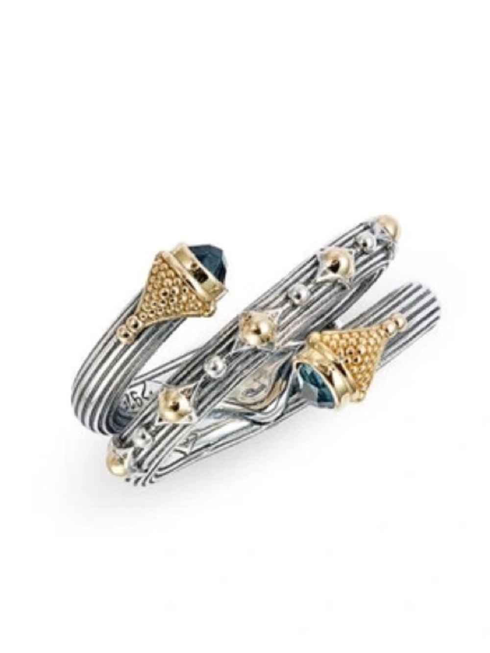 Konstantino Two-Tone Silver and Gold Wrap Ring with Blue Accent Stones - Picture 7 of 8